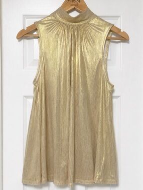 Towne Boutique Gold Metallic Mock Neck Sleeveless Top NWT Size Small